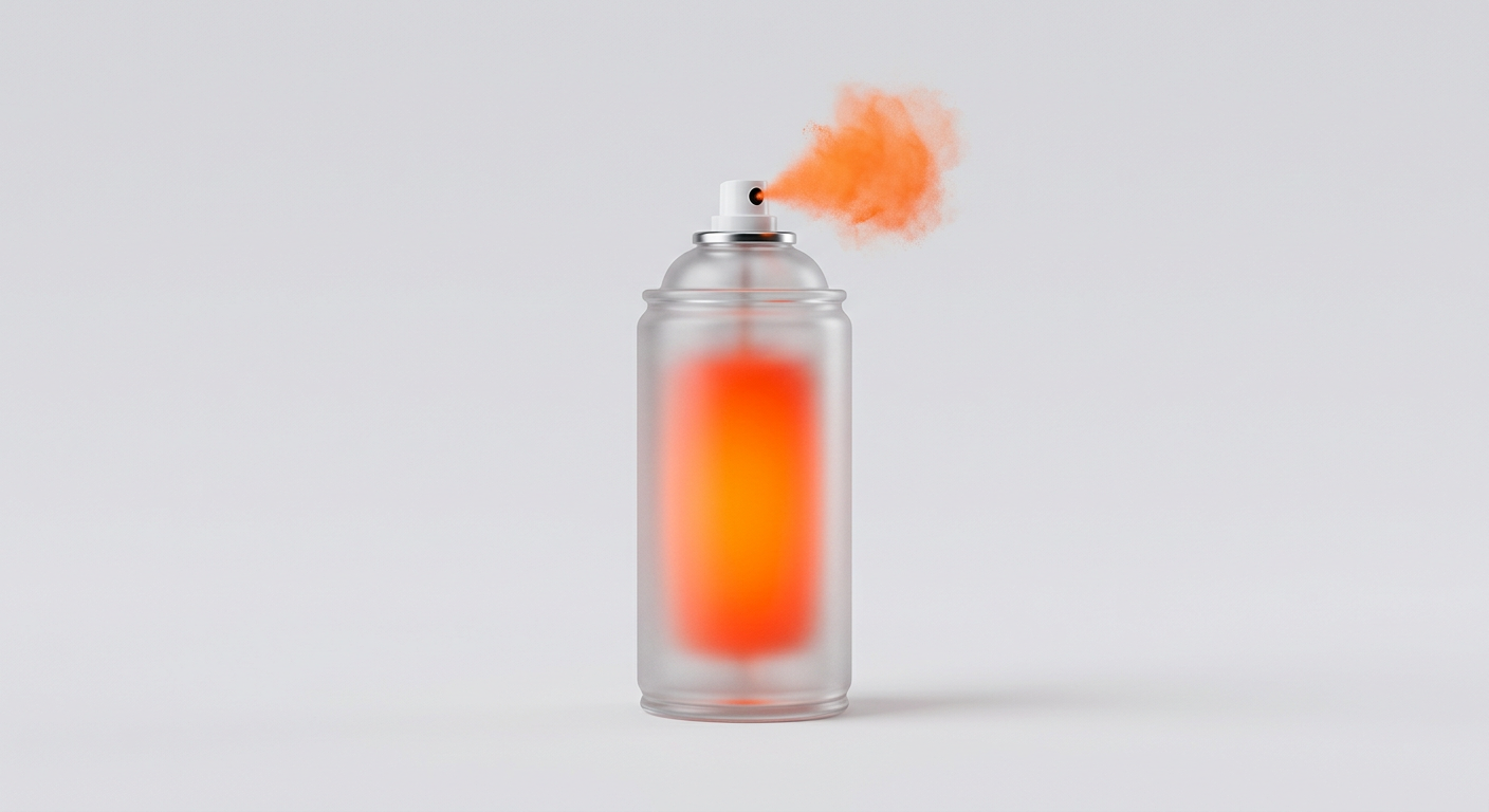Frosted glass spray paint can spraying orange